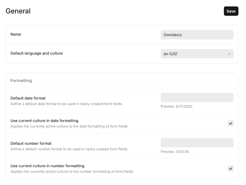 General settings