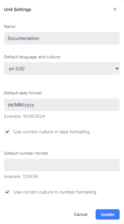 Unit settings.