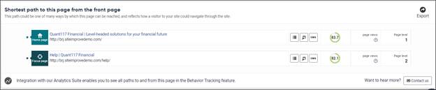 Shortest path information shown on the page inspector page
