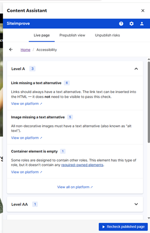 Screenshot of Accessibility issues in CMS plugin overlay