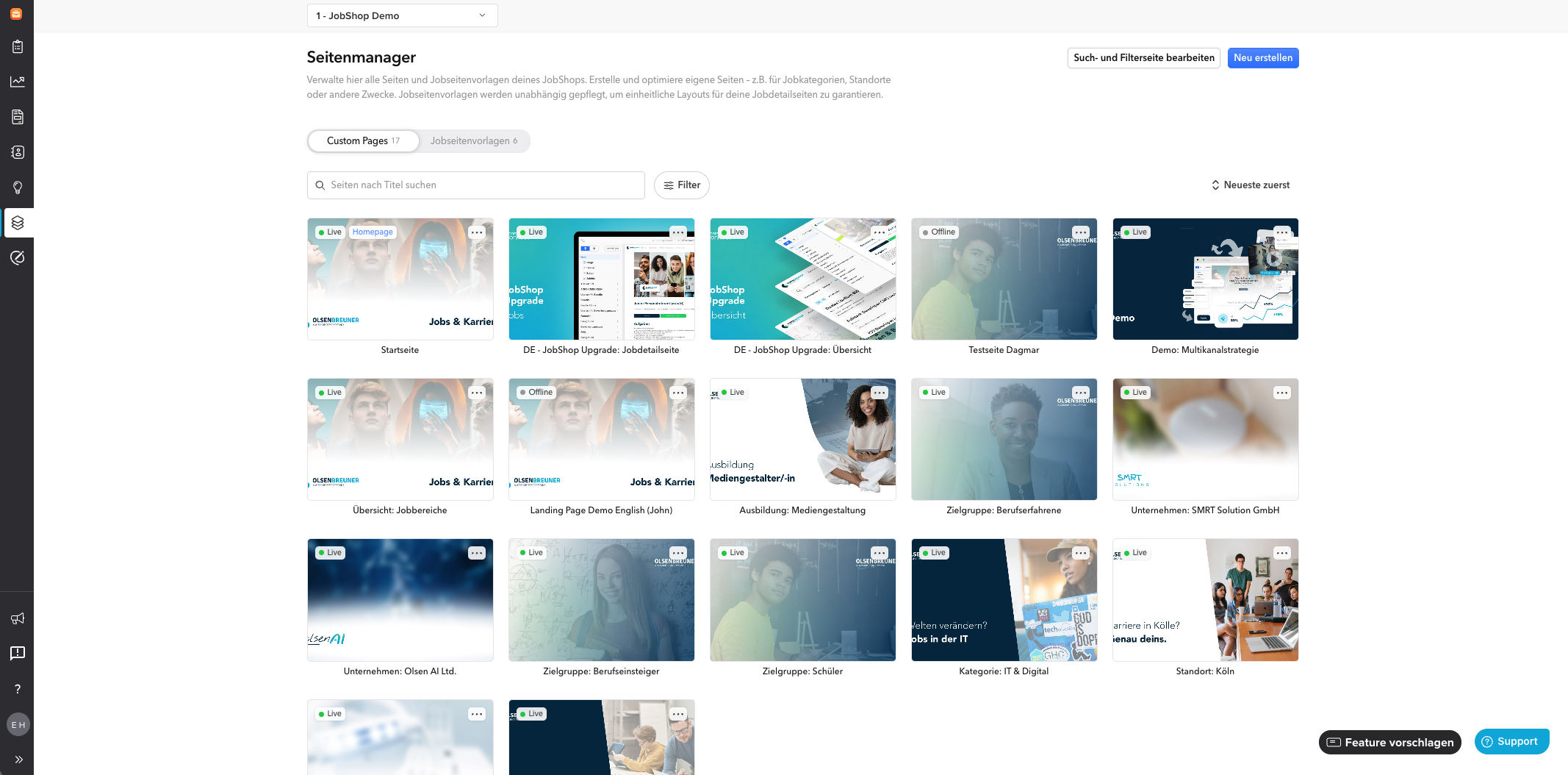 Custom Pages im Seitenmanager