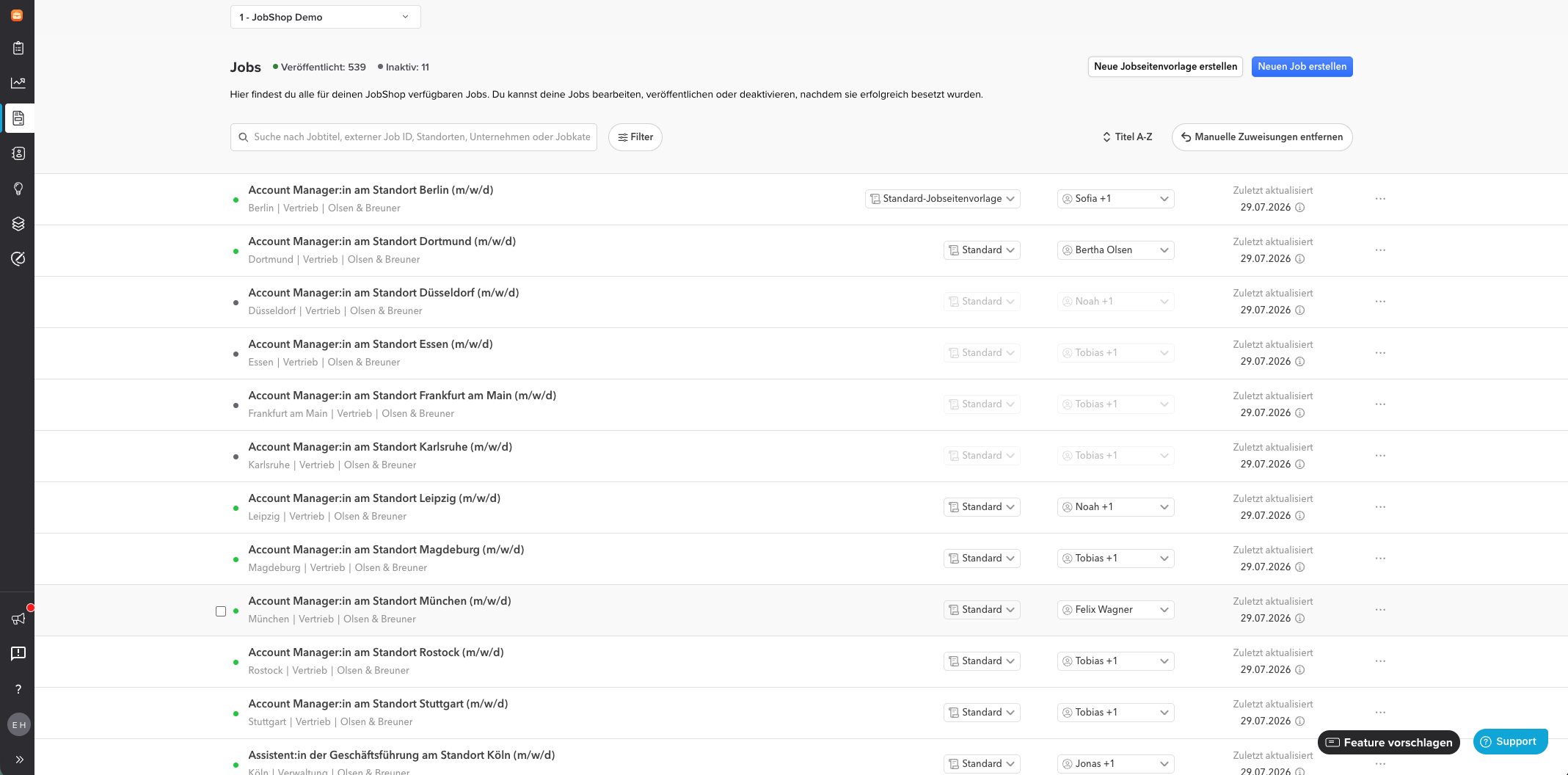 Overview of all published jobs