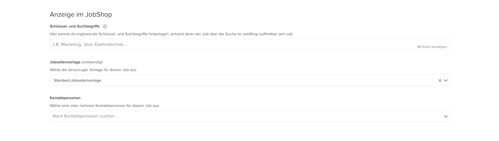 Select contact person in the JobShop