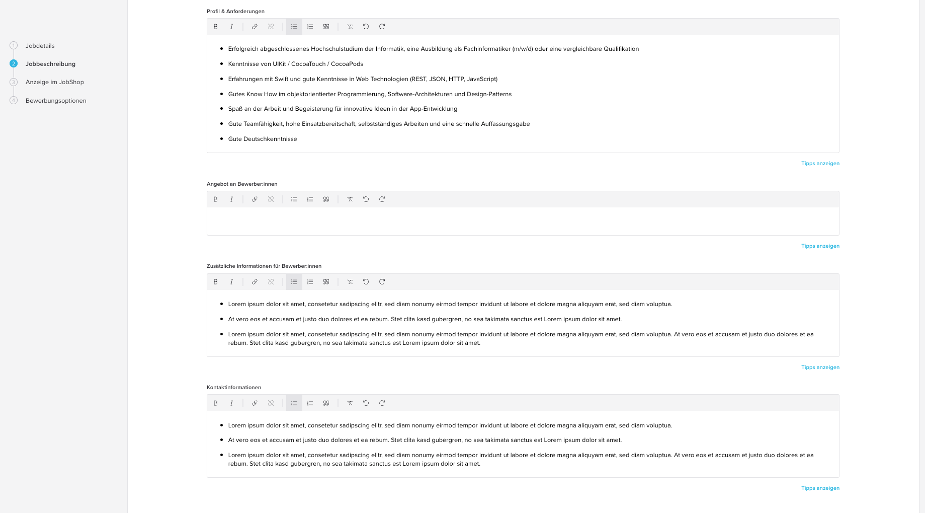 Job details form fields continued