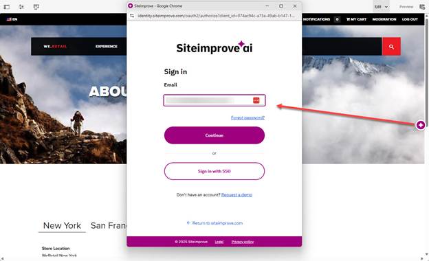 Screenshot of login