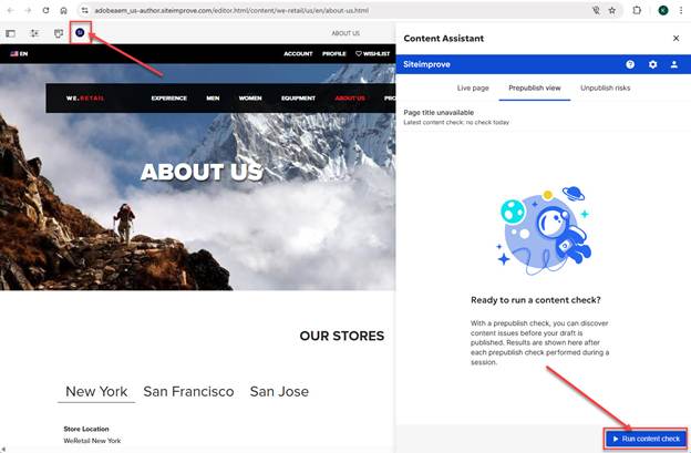 Screenshot highlighting Prepublish check options in AEM