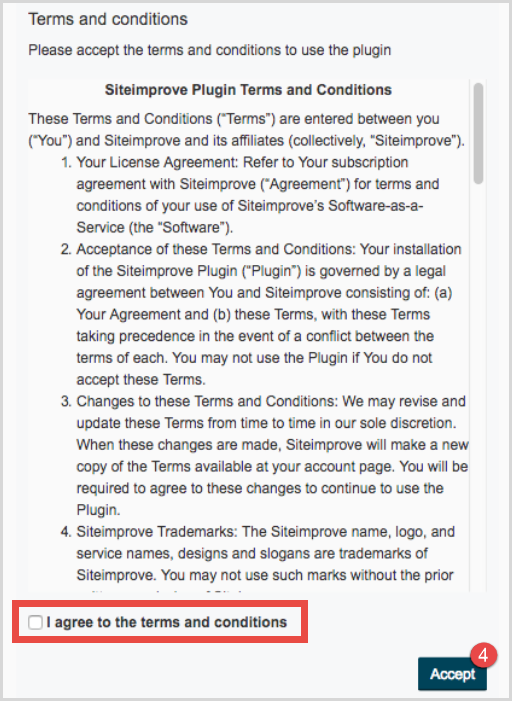 Screenshot of plugin Terms and Conditions