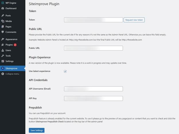 Screenshot of Plugin Configuration options