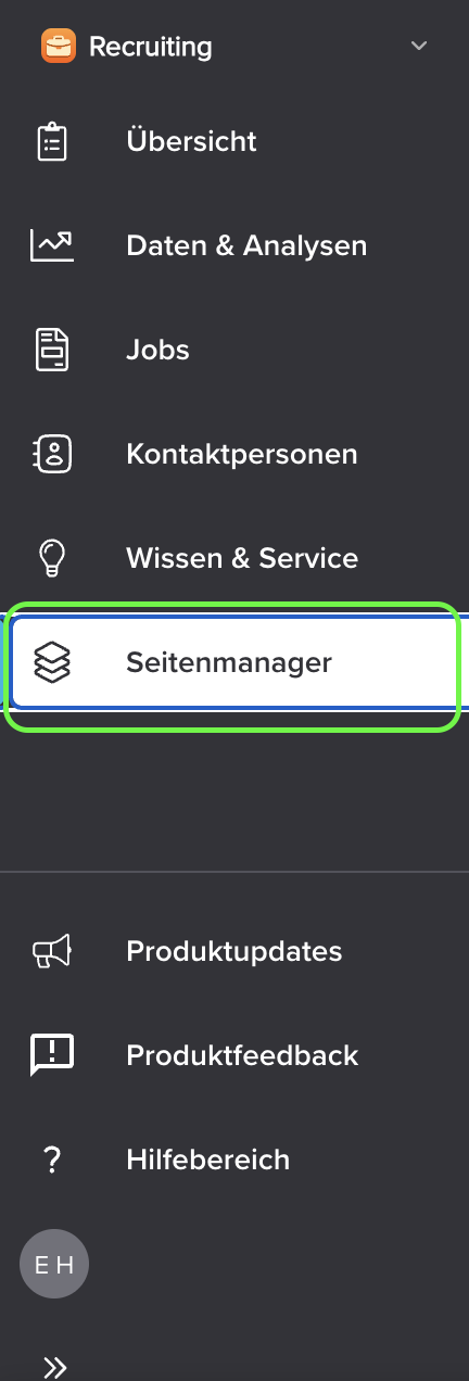 Seitenmanager in der Seitenleiste