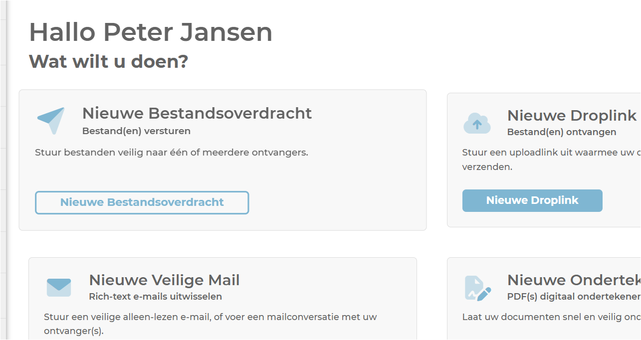 Een nieuwe Overdracht starten vanuit het dashboard van SecuDoc