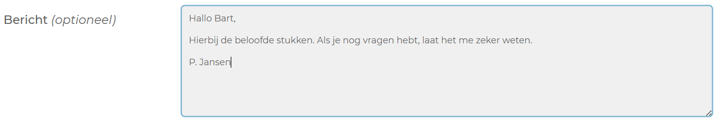 Een begeleidend bericht in SecuDoc