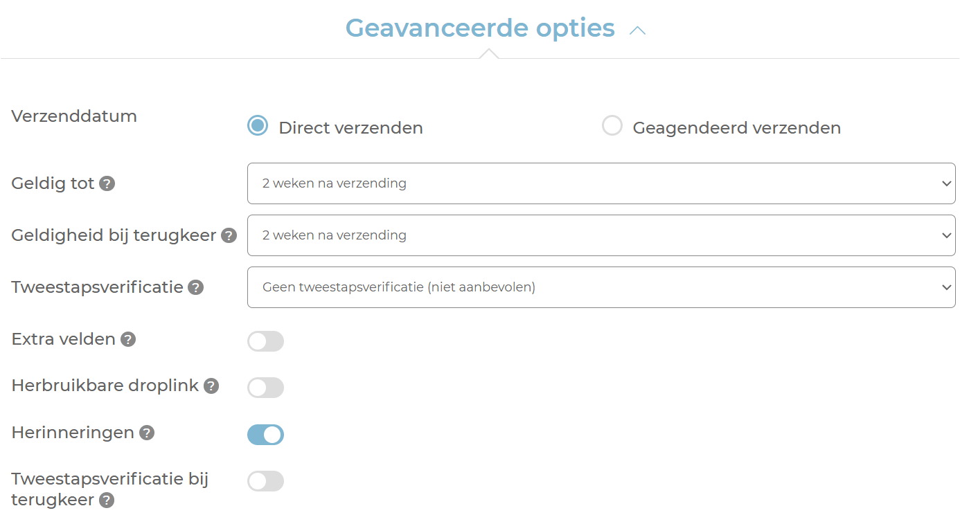 ​Beveiligingsinstellingen en geldigheidsduur van een SecuDoc Droplink