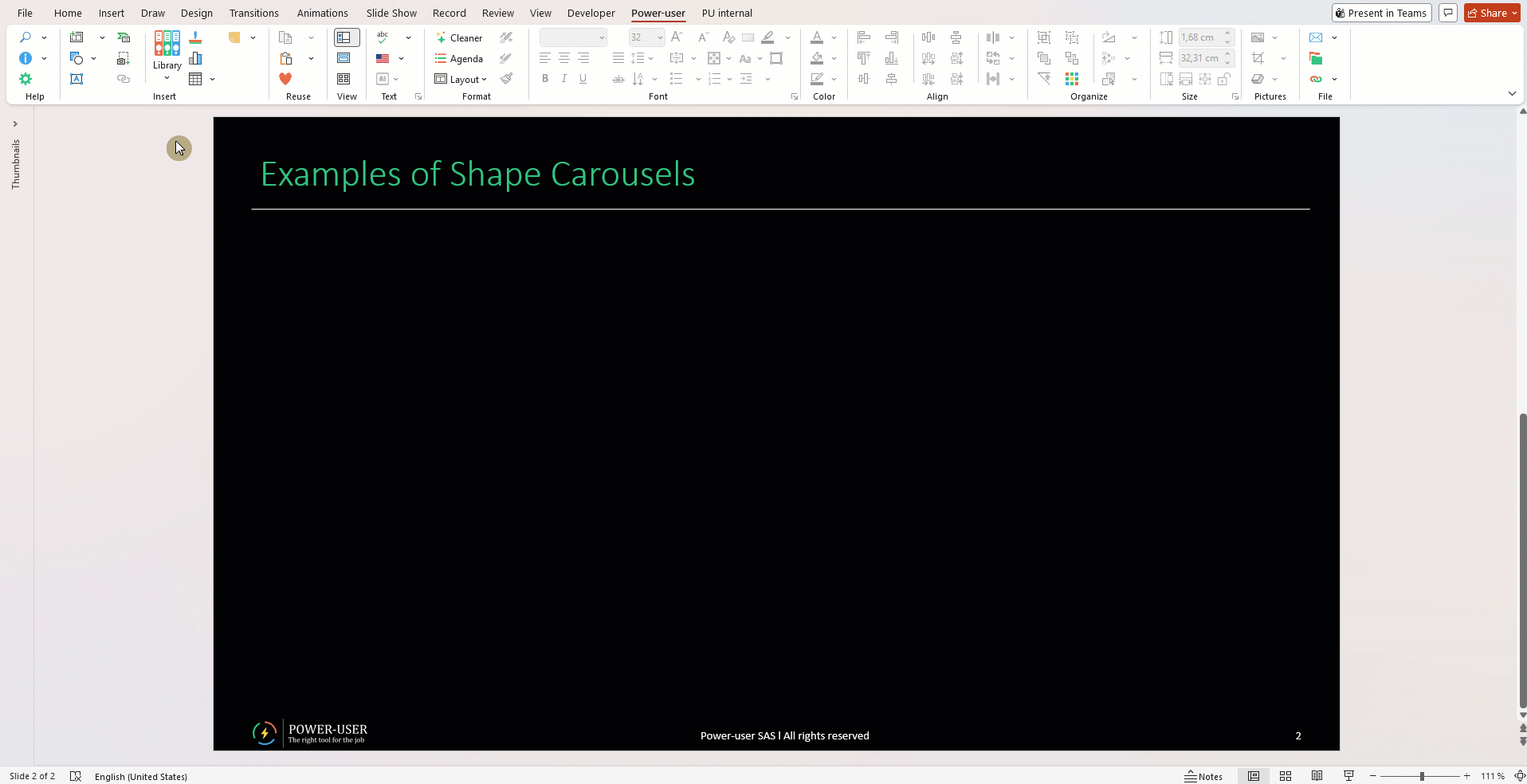 Example of Shape Carousel inserted from the Power-user Shapes Library in PowerPoint
