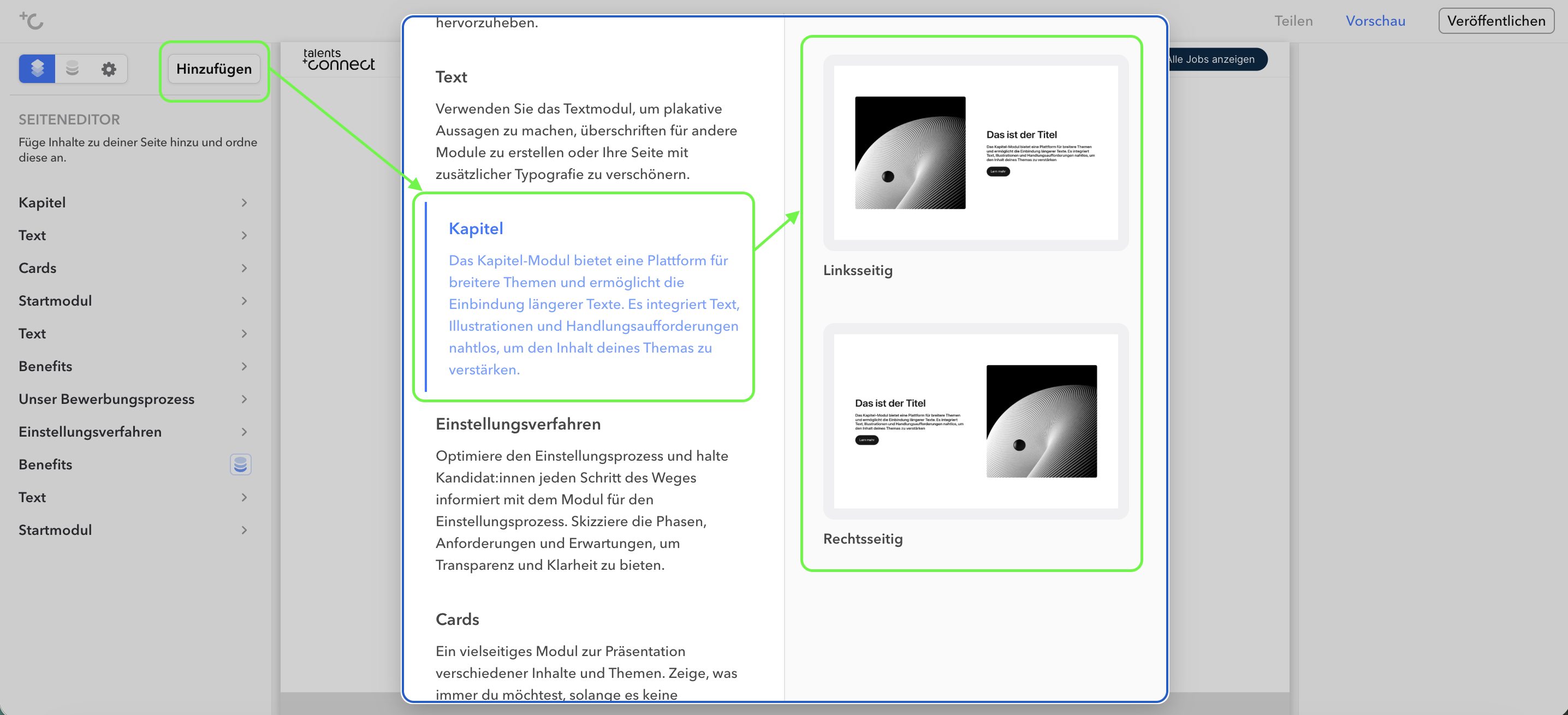 Modul über Hinzufügen-Button auswählen
