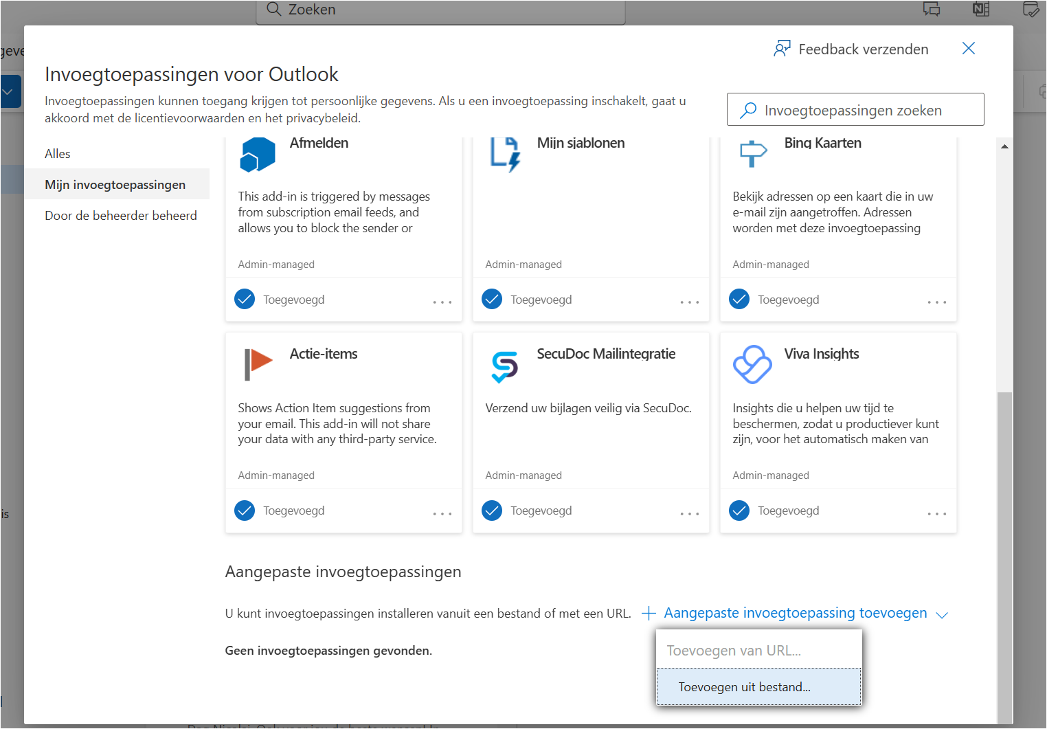 Het SecuDoc-manifest als aangepaste Outlook-invoegtoepassing toevoegen