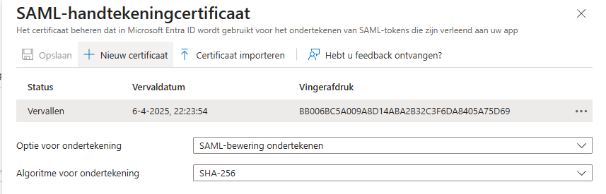 Een nieuw SAML-handtekeningcertificaat aanmaken voor de SecuDoc-bedrijfstoepassing in Microsoft Entra ID