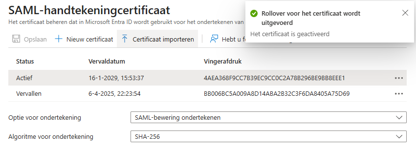 Een nieuw SAML-handtekeningcertSificaat activeren voor SecuDoc SSO
