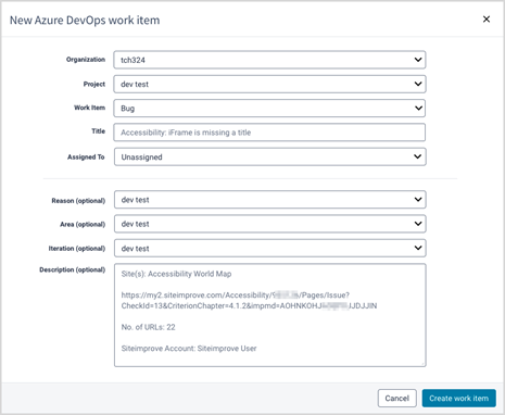 Example of work item form
