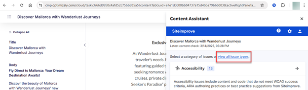 Screenshot of selecting view all issue types link