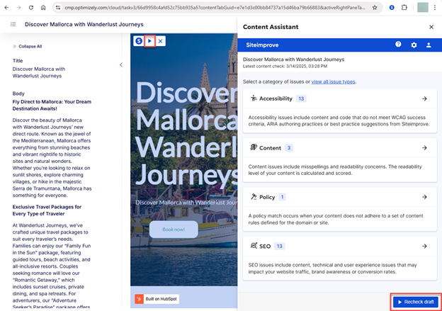 Screenshot showing options to recheck content