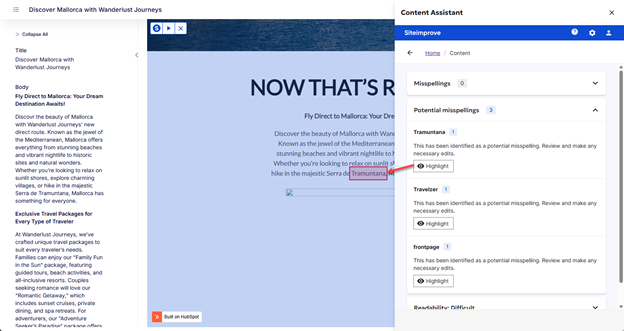 Screenshot of highlighting an issue 
