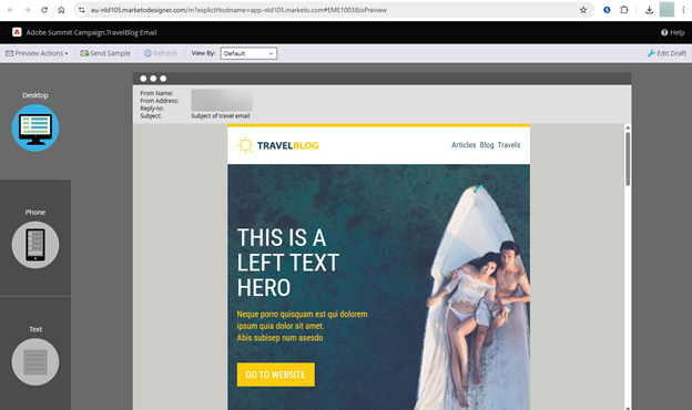 Screenshot of email in Marketo in preview mode