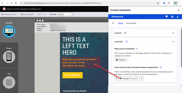 Screenshot of highlighting issues
