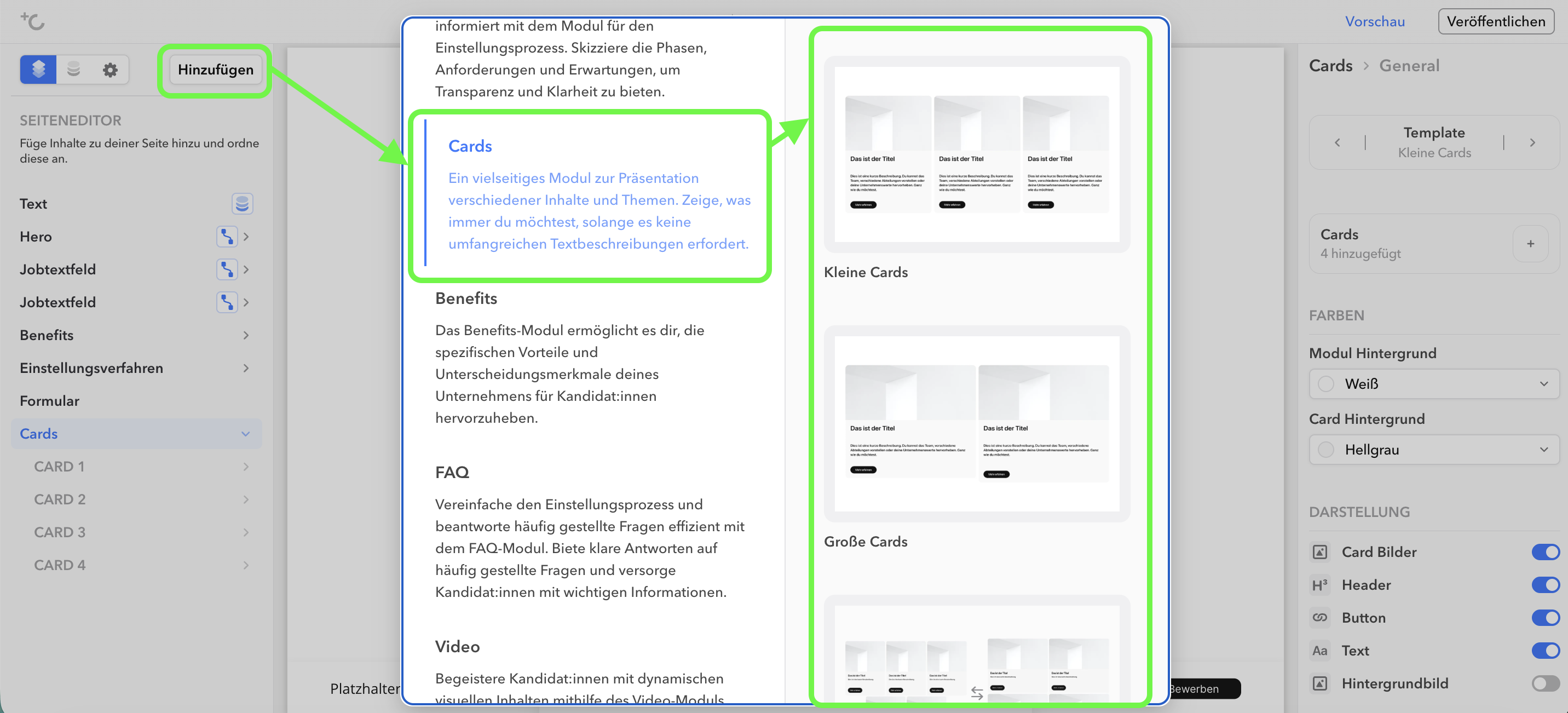 Selecting the start module via the Add button in the editor