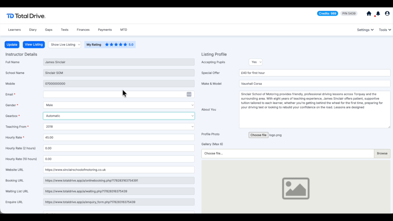Booking and contact options