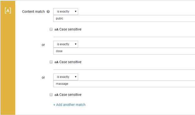 Example of a content match policy flagging terms from our commonly misused words list.