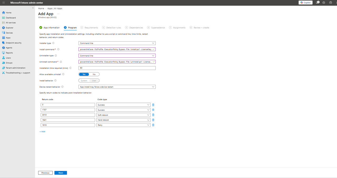 Intune l Program tab
