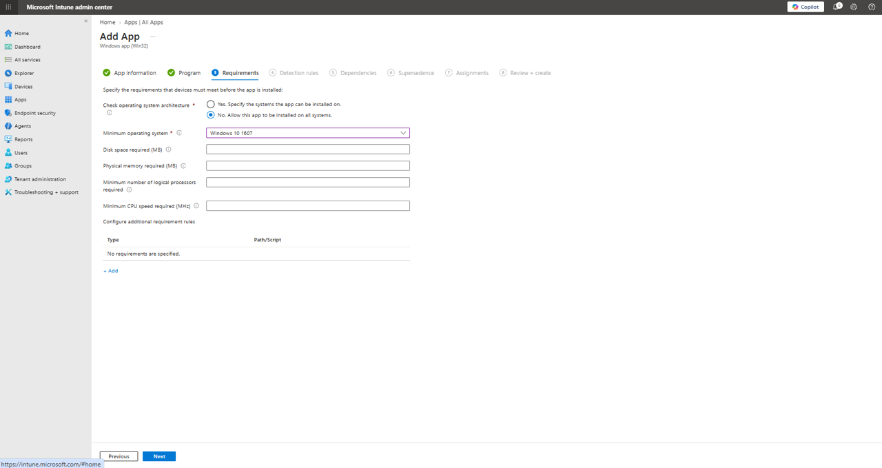Intune l Requirements screen