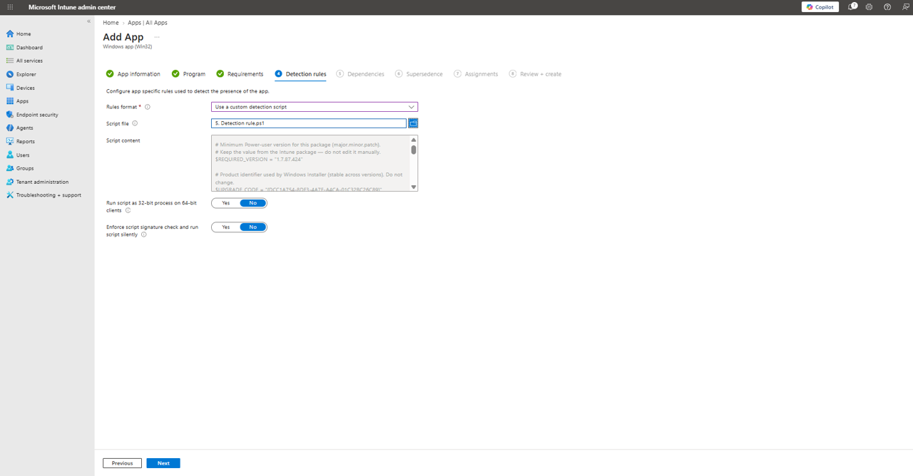 Intune l Detection Rules tab