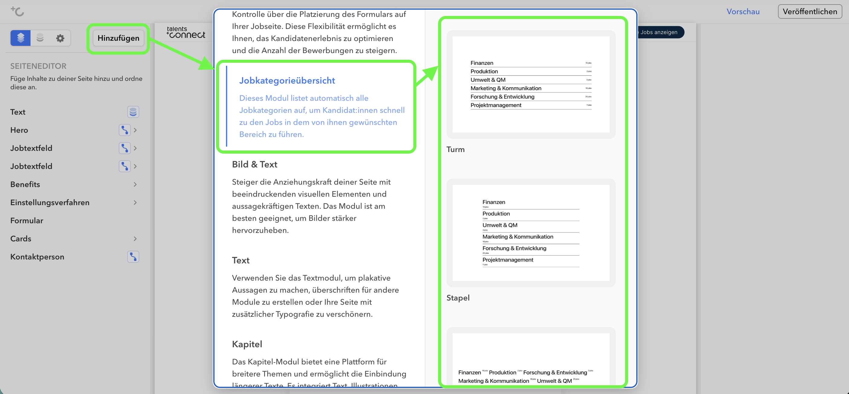 Selecting the module via the Add button