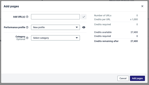 Add page modal in Performance