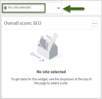 Screenshot showing that no site is selected. The top menu bar is showing 'No site selected'.