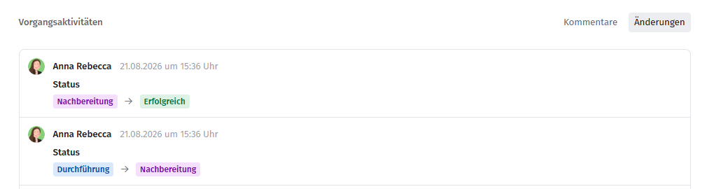Changing the status in the audit view
