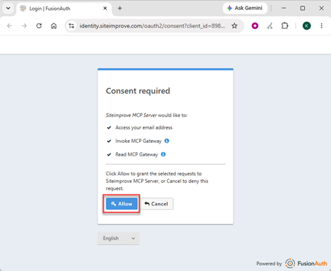  consent for the MCP server to access the MCP server