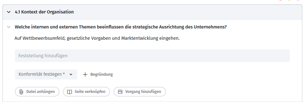 Fragenkatalog mit Bewertungsfeldern im Auditvorgang