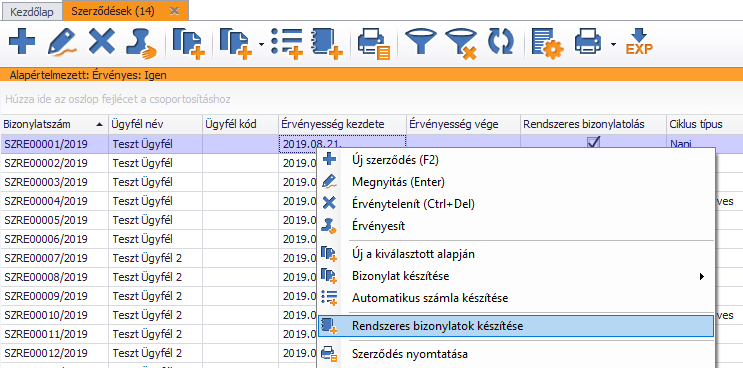 Rendszeres bizonylat kiállítás szerződésből 2