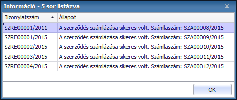 Automatikus számlakiállítás naplója.