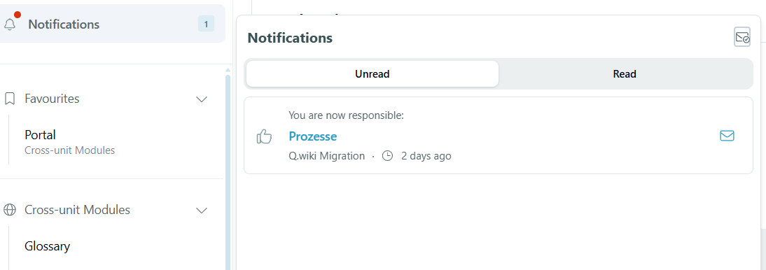 Notification bell in the system
