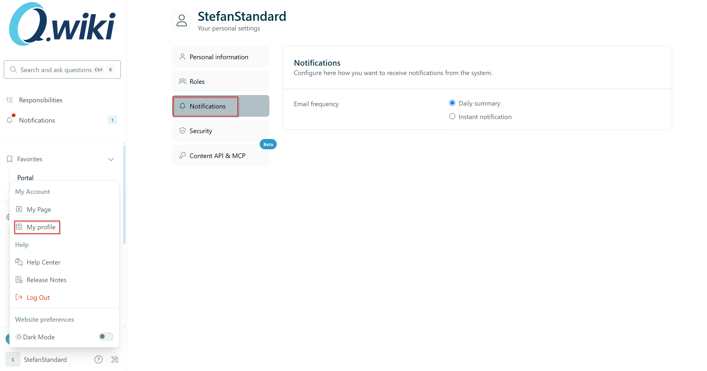 Email notification settings