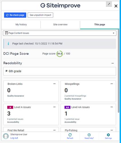 Siteimprove CMS Plugin screenshot 