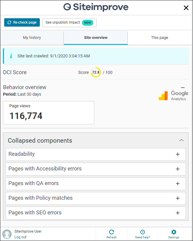 Site overview section in CMS plugin