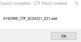 A picture showing the SIMS CTF export screen's success message
