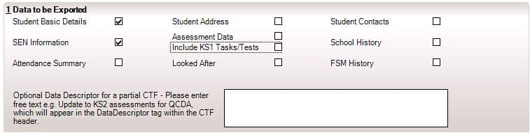 A picture showing the SIMS CTF export screen, part 1