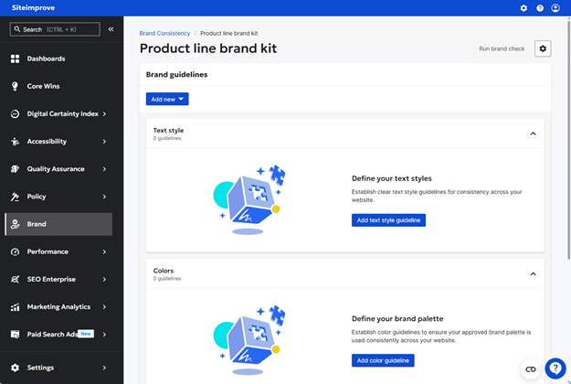 Screenshot of brand guideline configuration options