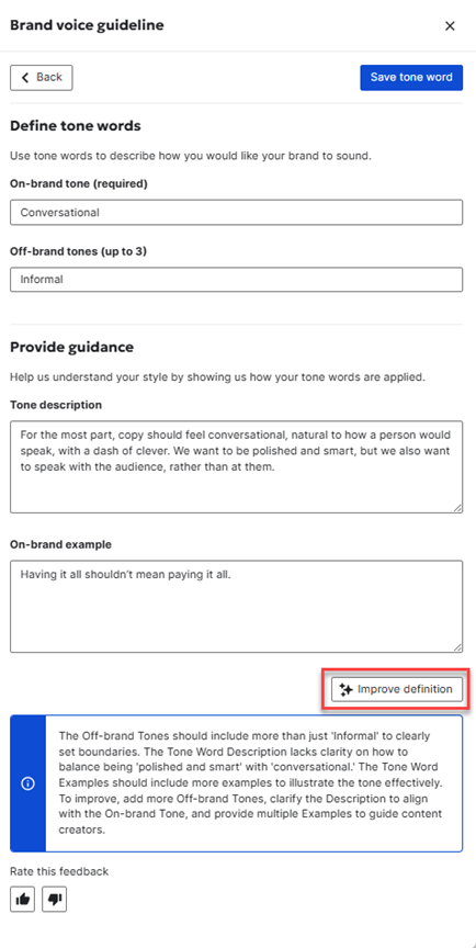 Screenshot of Improve Definition option