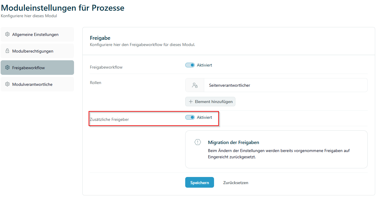 Schalter Zusätzliche Freigeber aktivieren